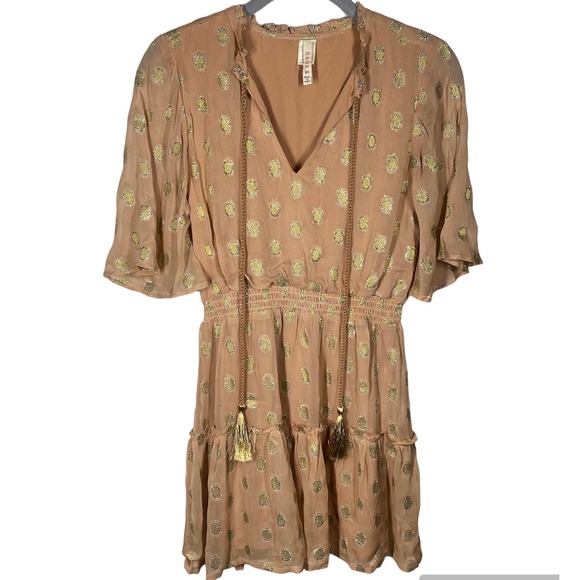 Raga Kenna Metallic Dot Mini Dress Peach Gold Silver Sparkle Womens Size XS - Picture 4 of 11
